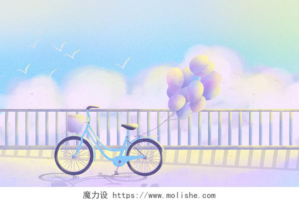 海边的单车夏天唯美风景梦幻阳光壁纸PSD素材